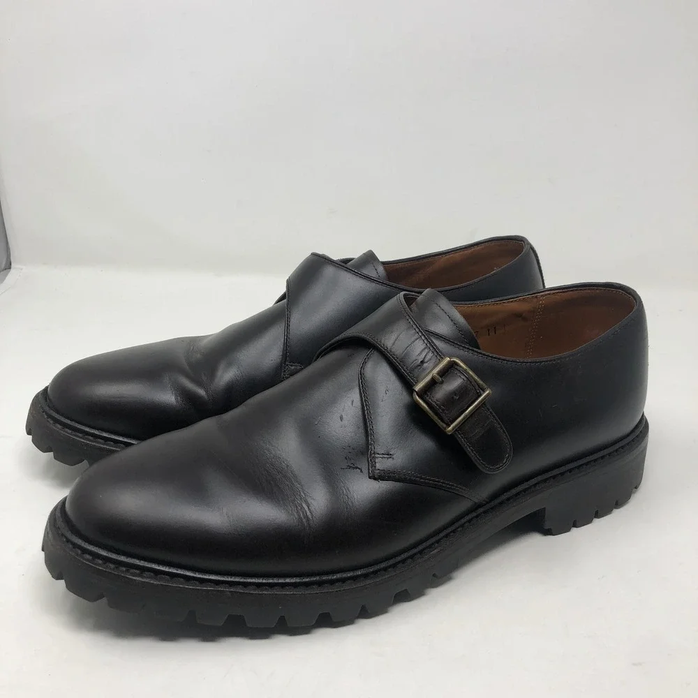J.Crew Monk Strap Mens 11 Dark Brown Leather Lug Sole Goodyear Welted